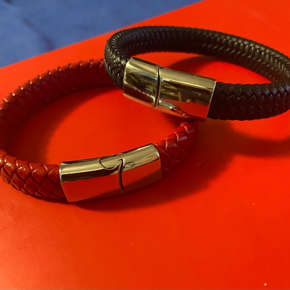 Genuine Leather Braided Bracelet With Stainless Steel Clasp - Picture 2 of 5